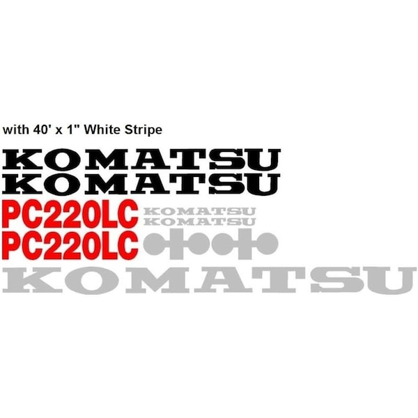 Decal Set for Komatsu PC 220LC Excavator with 40' x 1" White Stripe